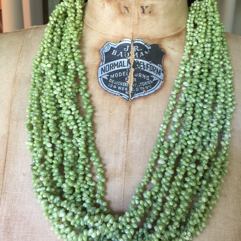 Shell peridot green multi strand necklace